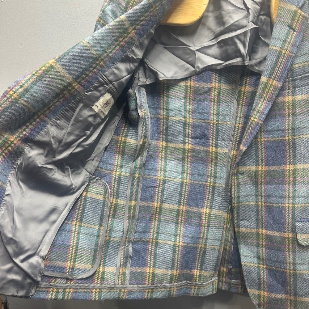 Maus & Hoffman Mens 44R Plaid Sport Coat Blazer Blue Green Made in Canada 2111 - Picture 5 of 7